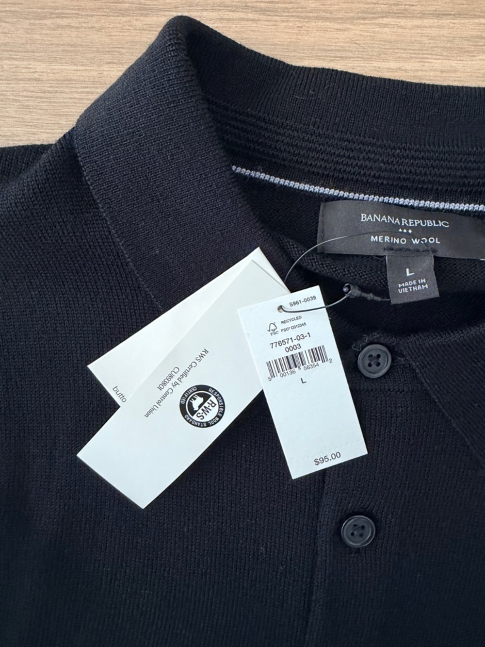 Banana Republic Men’s Black Merino Wool Button Polo